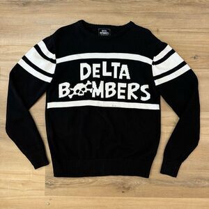 Delta Bombers Band Unisex Size S Black Varsity Sweater Black White Skull Logo